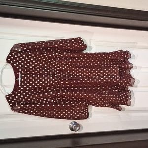 A maroon and gold dotted dress worn 4 times medium